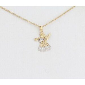 10k Yellow Gold & White Gold Angel Trumpet Necklace 18" Chain Dainty Delicate